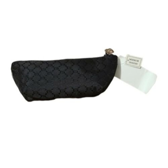Black makeup bag with mirror inside cosmetic pouch travel case clutch NWT - Picture 2 of 3
